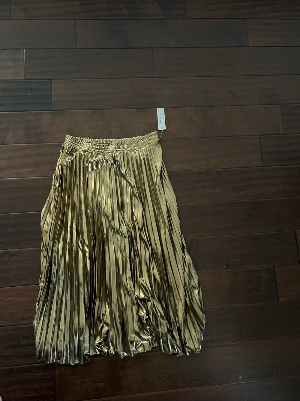 WD.NY Metallic Gold Pleated Midi Skirt